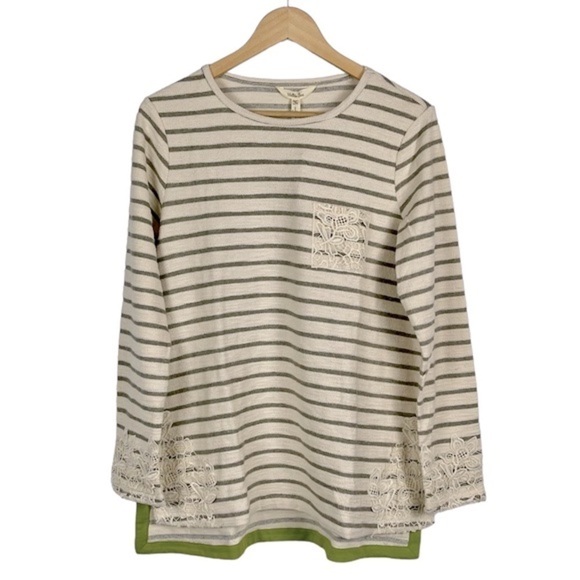 MATILDA JANE CLASSIC WITH A TWIST COTTON STRIPE FLORAL LACE PULLOVER TOP - Picture 3 of 16